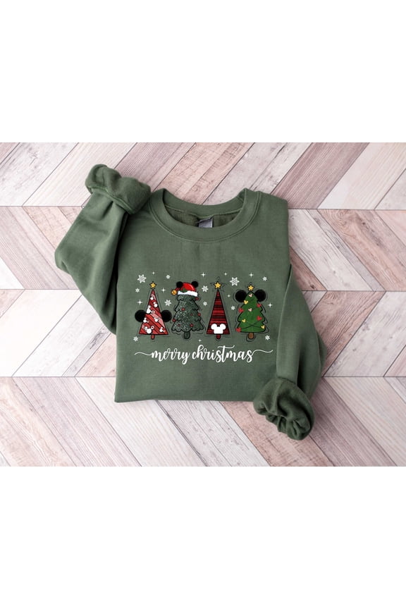Disney Merry Christmas Sweatshirt, Disneyland holiday Shirt, Mickey and Minnie Christmas Sweater, Gift For Holiday,Military Green Color,Size 3XL