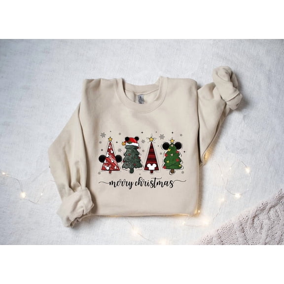 Disney Merry Christmas Sweatshirt, Disneyland holiday Shirt, Mickey and Minnie Christmas Sweater, Gift For Holiday,Sand Color,Size 2XL