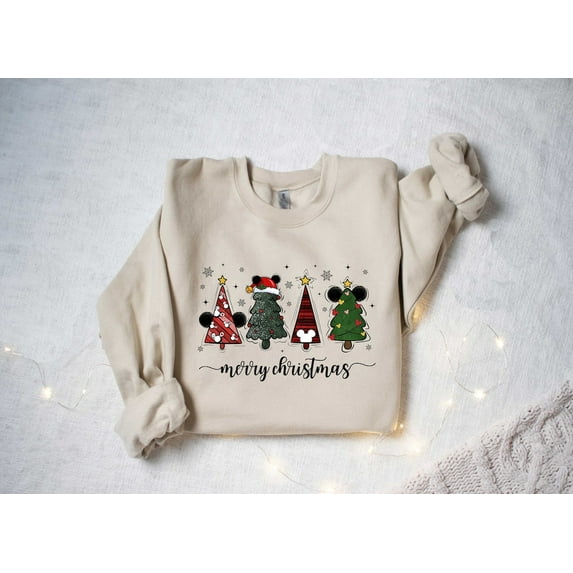 Disney Merry Christmas Sweatshirt, Disneyland holiday Shirt, Mickey and Minnie Christmas Sweater, Gift For Holiday,Sand Color,Size L