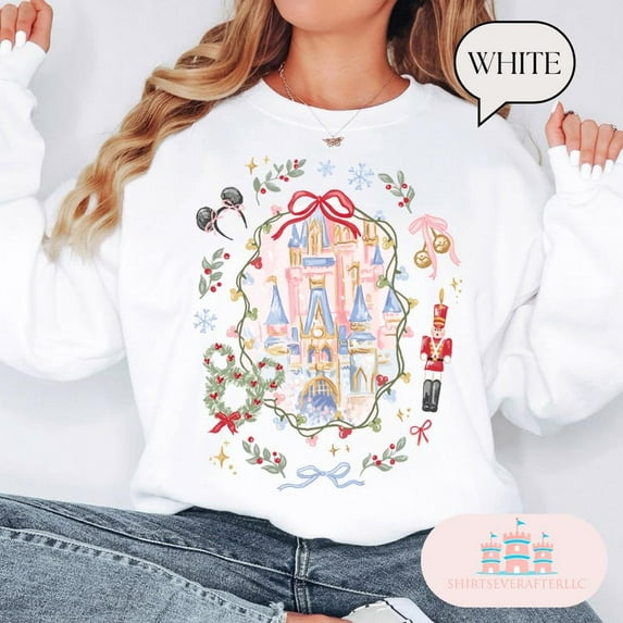 Disney Merry Christmas Sweatshirt, Walt Disneyworld Character, Retro Christmas Mickey And Friends Sweater, Holiday Season,Christmas Tree Tee,White Color,Size L