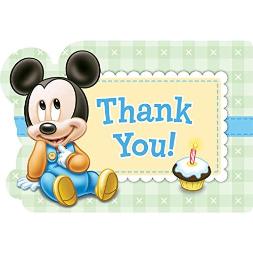 Mickey Mouse 1st Birthday Thank You Note Set w/ Envelopes (8ct)