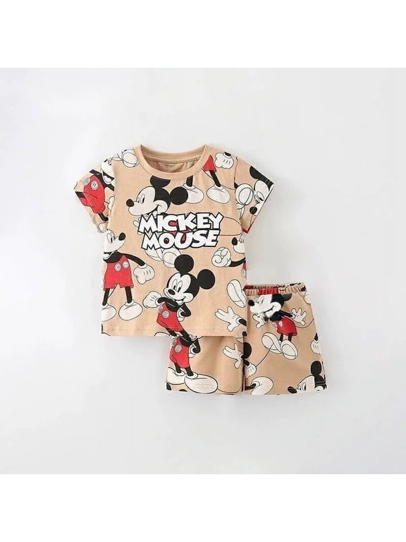 Disney Mickey 2 Piece/Sets For Girls Boys T-shirt +Shorts Tracksuits Baby Summer Short Sleeve Outfit New Fashion Costume