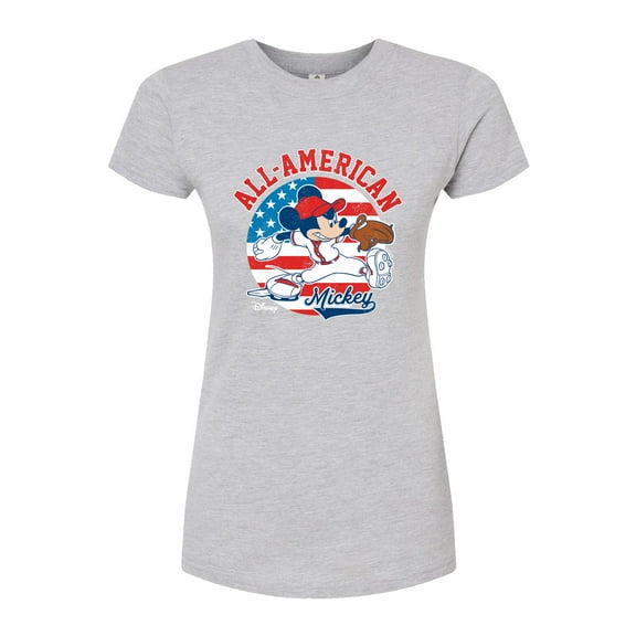 Disney - Mickey Americana Baseball - Juniors Fitted Graphic T-Shirt