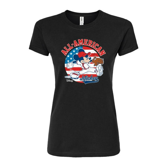 Disney - Mickey Americana Baseball - Juniors Fitted Graphic T-Shirt