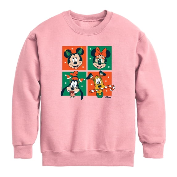 Disney - Mickey And Friends Christmas Grid - Toddler Boys Fleece Crew Sweatshirt