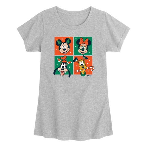 Disney - Mickey And Friends Christmas Grid - Toddler Girls Fitted Short Sleeve T-Shirt