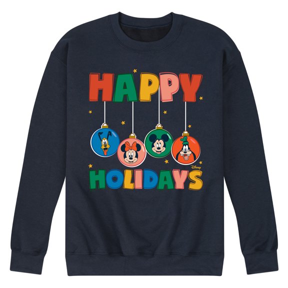 Disney - Mickey And Friends Happy Holidays Ornaments - Men's Crew Fleece Sweatshirt Sweatshirt