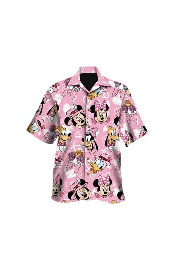 Disney Mickey And Friends Valentine Hawaiian Shirt, Minnie Mouse Goofy Daisy Donald Pluto Hawaii, Valentine Couple Gift, Gift For Lover