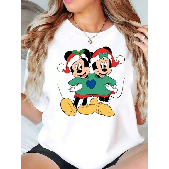 Disney Mickey And Minnie Christmas T-shirt Unisex ,White Color,Size M