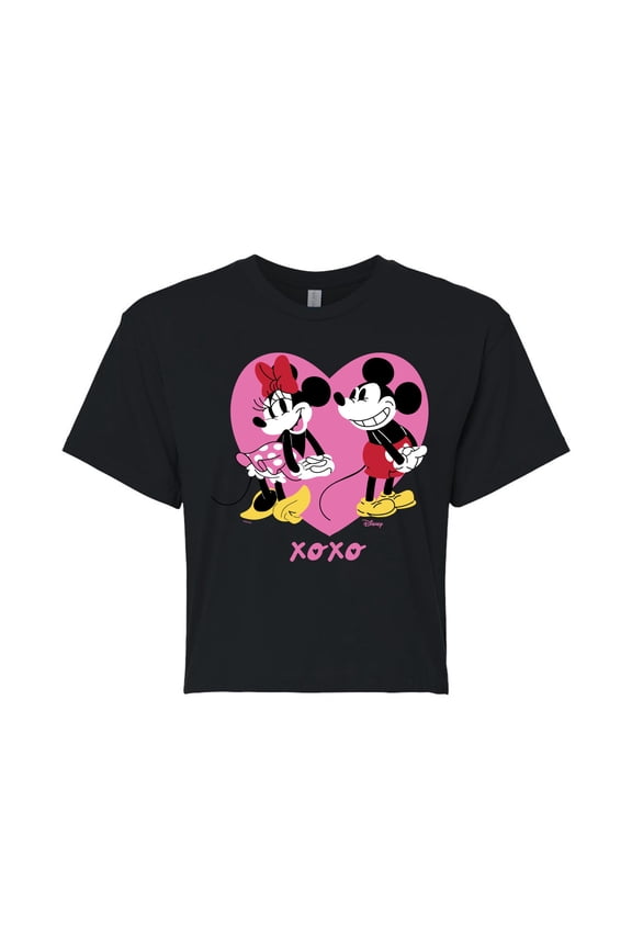 - Mickey And Minnie Heart Cropped Graphic T-Shirt