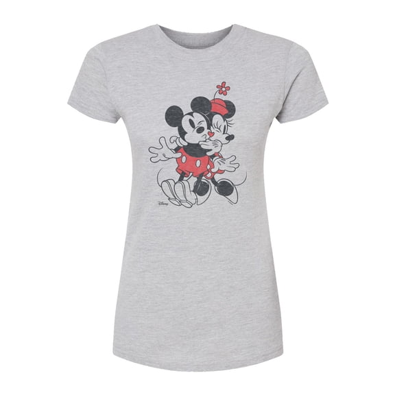 Disney - Mickey And Minnie Heart - Juniors Fitted Short Sleeve Graphic T-Shirt