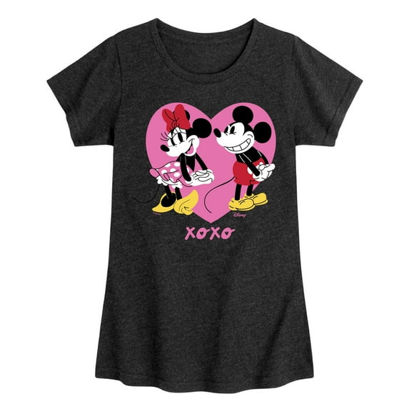 Disney - Mickey And Minnie Heart - Toddler & Youth Girls Short Sleeve Graphic T-Shirt