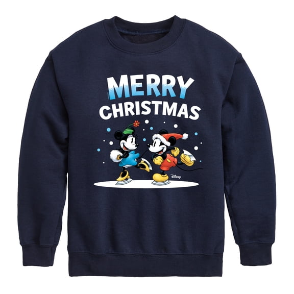Disney - Mickey And Minnie Merry Christmas Ice Skating Boys' Graphic Long Sleeve Fleece Sweatshirt