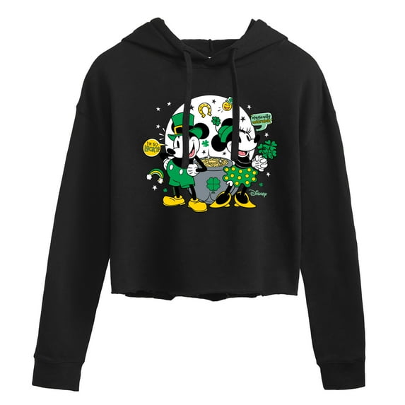 Disney - Mickey And Minnie Pot Of Gold - Juniors Cropped Pullover Hoodie