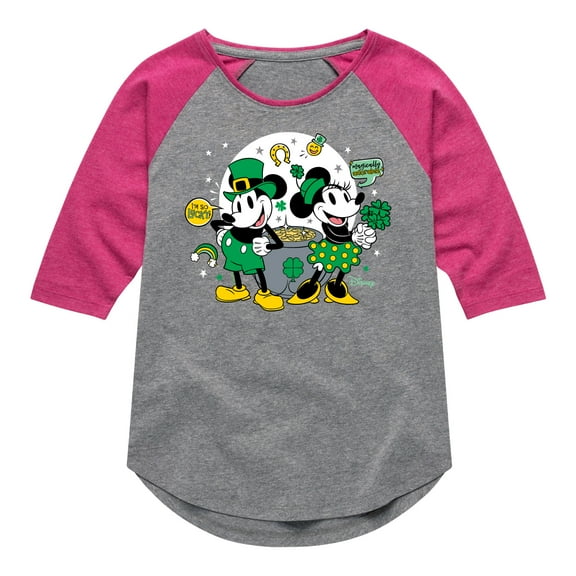 Disney - Mickey And Minnie Pot Of Gold - Toddler And Youth Girls Raglan Graphic T-Shirt
