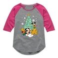 thumbnail image 1 of Disney - Mickey And Pluto Xmas Tree - Toddler & Youth Girls Raglan Graphic T-Shirt, 1 of 4