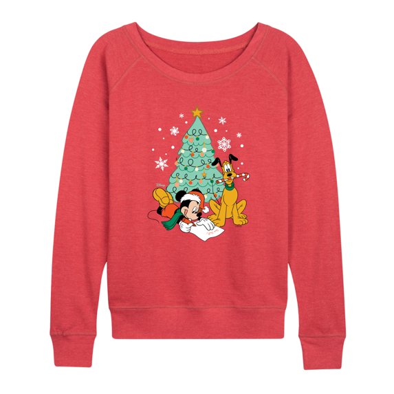 Disney - Mickey And Pluto Xmas Tree - Women's Lightweight French Terry Pullover