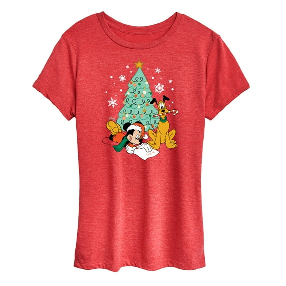 Disney - Mickey And Pluto Xmas Tree - Women's Short Sleeve Graphic T-Shirt