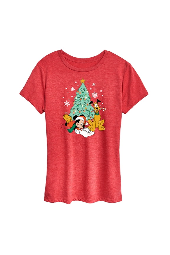 - Mickey And Pluto Xmas Tree - Women's Short Sleeve Graphic T-Shirt