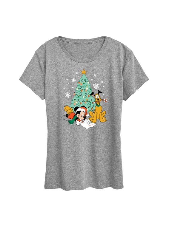 - Mickey And Pluto Xmas Tree Women's Short Sleeve Graphic T-Shirt