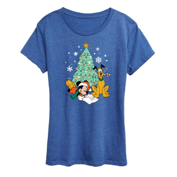 Disney - Mickey And Pluto Xmas Tree - Women's Short Sleeve Graphic T-Shirt