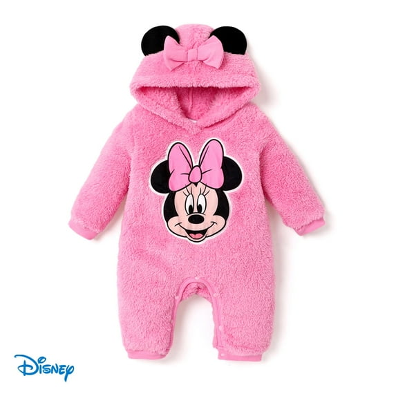 Disney Mickey Baby Boys Girls Bodysuits Furry Minnie Graphic 3D Ears Hooded Romper Gifts Sizes 0/3-18M