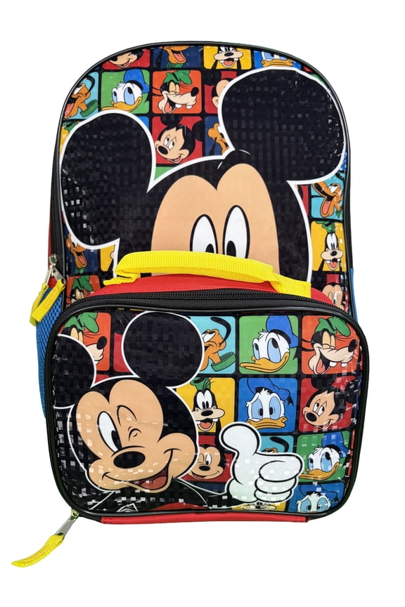 Disney Mickey Backpack for School with Rectangular Lunch Bag, for Kids