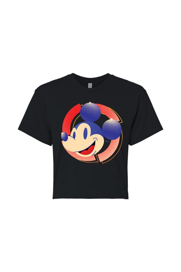 - Mickey Badge - Juniors Cropped Cotton Blend T-Shirt