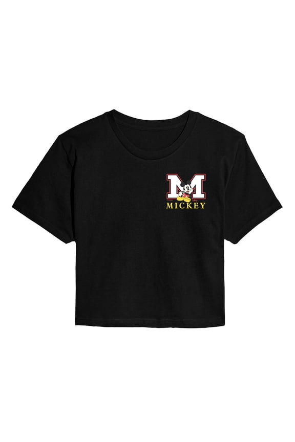 - Mickey Block Letter - Juniors Cropped Graphic T-Shirt