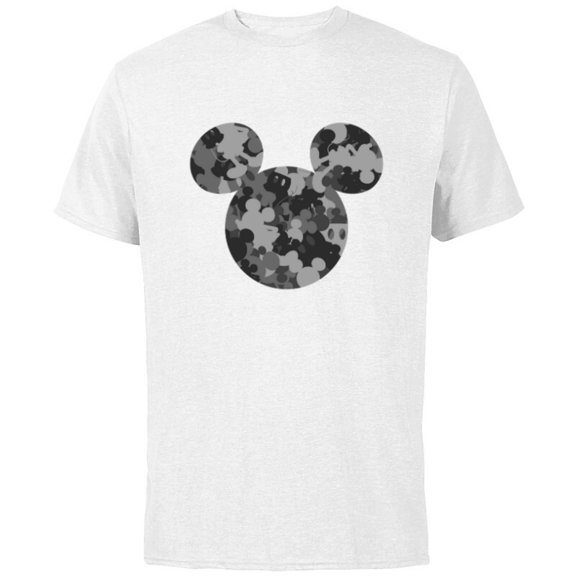 Disney Mickey Camo Gray - Short Sleeve Cotton T-Shirt for Adults - Customized-White