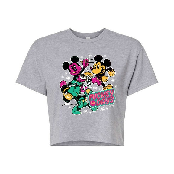 Disney - Mickey Collage - Juniors Cropped Cotton Blend T-Shirt