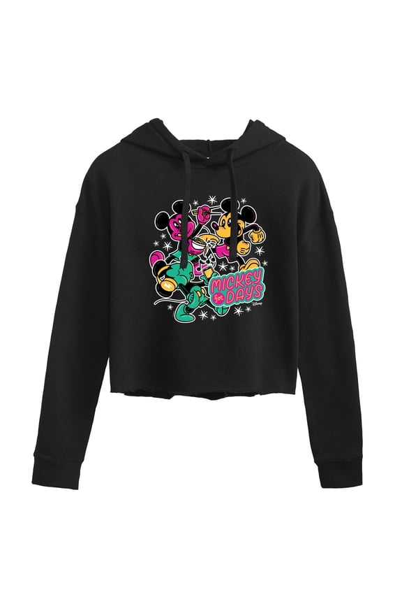 - Mickey Collage - Juniors Cropped Pullover Hoodie