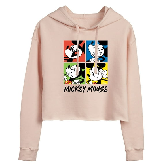 Disney - Mickey Colorblock Grid - Juniors Cropped Pullover Hoodie