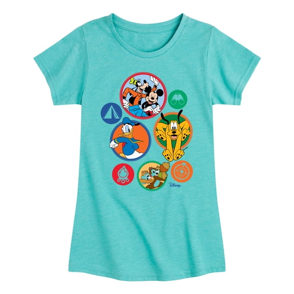 Disney - Mickey & Crew Camping Badges - Toddler & Youth Girls Short Sleeve Graphic T-Shirt