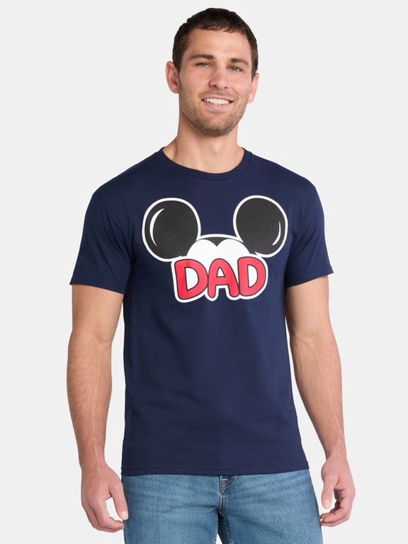 Men's Mickey Mouse Dad Cotton Graphic Tee with Short Sleeves, Sizes S-XL