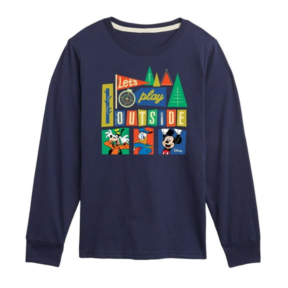 Disney - Mickey, Donald Duck, & Goofy - Let's Play Outside - Youth Long Sleeve Graphic T-Shirt