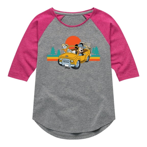 Disney - Mickey & Donald Duck - Let's Hit the Road - Toddler & Youth Girls Raglan Graphic T-Shirt