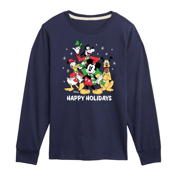 Disney - Mickey Donald Goofy & Pluto Happy Holidays - Toddler & Youth Long Sleeve Graphic T-Shirt