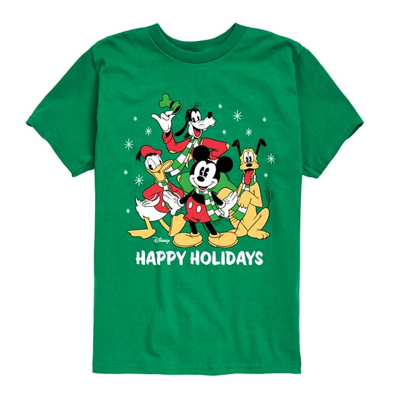 Disney - Mickey Donald Goofy & Pluto Happy Holidays - Toddler & Youth Short Sleeve Graphic T-Shirt