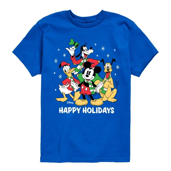 Disney - Mickey Donald Goofy & Pluto Happy Holidays - Toddler & Youth Short Sleeve Graphic T-Shirt
