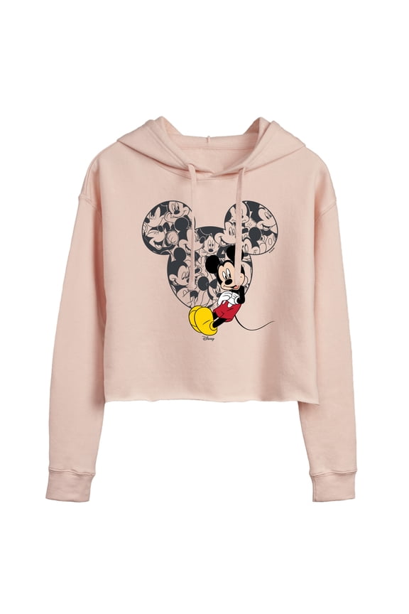 - Mickey Ear Pattern - Juniors Cropped Fleece Hoodie Sweatshirt