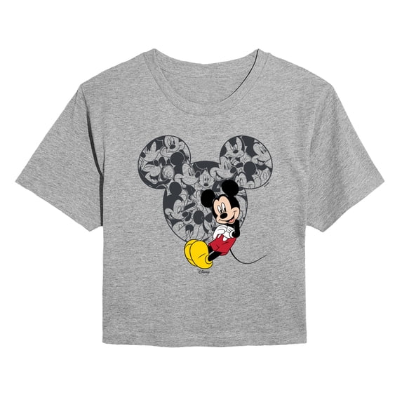 Disney - Mickey Ear Pattern - Juniors Cropped Short Sleeve Graphic T-Shirt