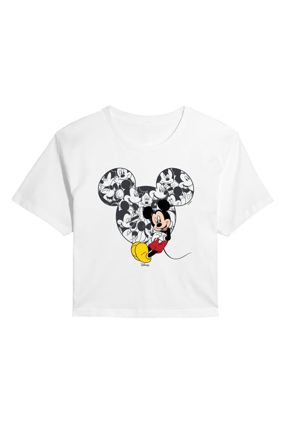- Mickey Ear Pattern - Juniors Cropped Short Sleeve Graphic T-Shirt