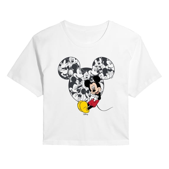 Disney - Mickey Ear Pattern - Juniors Cropped Short Sleeve Graphic T-Shirt