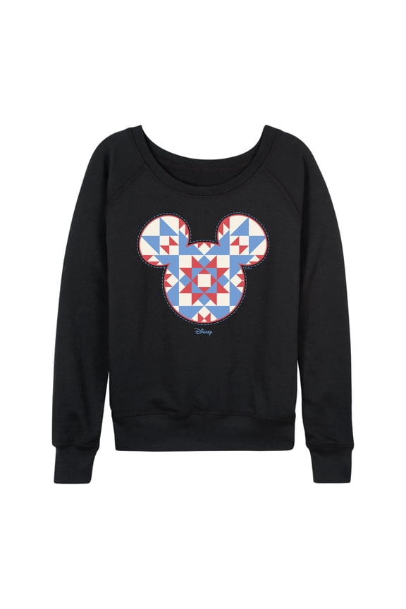 - Mickey Ears Quilt - Women's French Terry Long Sleeve Pullover