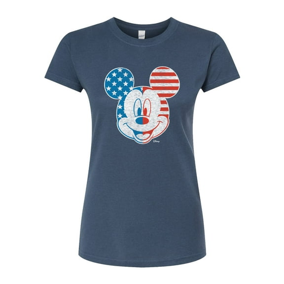 Disney - Mickey Face Stars And Stripes - Juniors Fitted Graphic T-Shirt