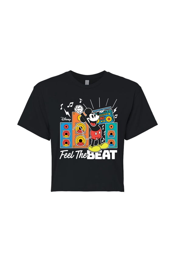 - Mickey Feel The Beat - Juniors Cropped Cotton Blend T-Shirt