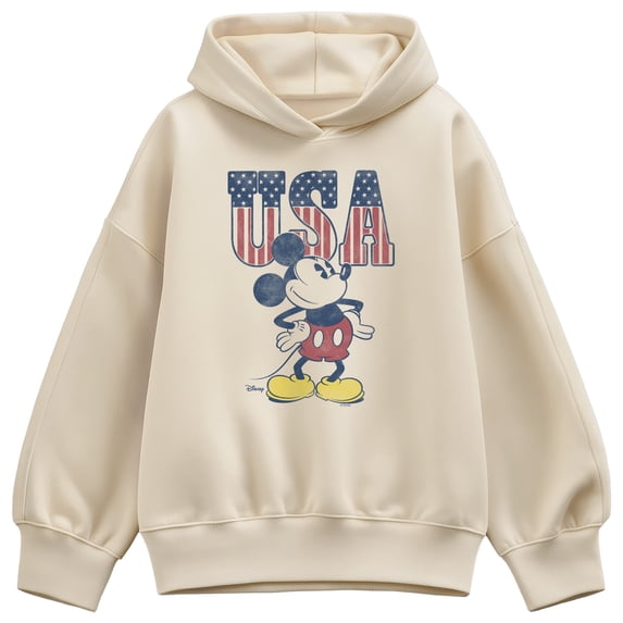 Disney - Mickey Flag USA Letters - Women's Oversized Fleece Hoodie Sweatshirt
