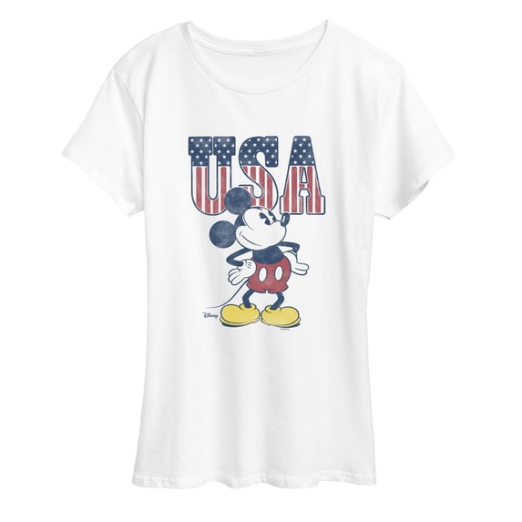 Disney - Mickey Flag USA Letters - Women's Short Sleeve Graphic T-Shirt