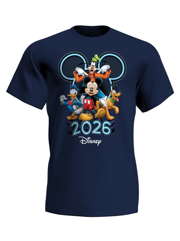 Mickey & Friends 2026 Navy Adult Tee Shirt, XS-2XL (Unisex)